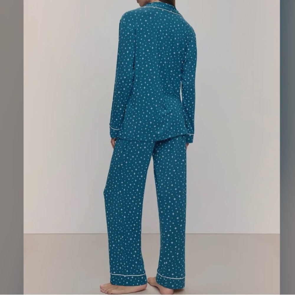 Eberjey GISELE Pajama Set Womens Long Sleeve Pant Printed Sapphire/Ivory - Picture 2 of 7